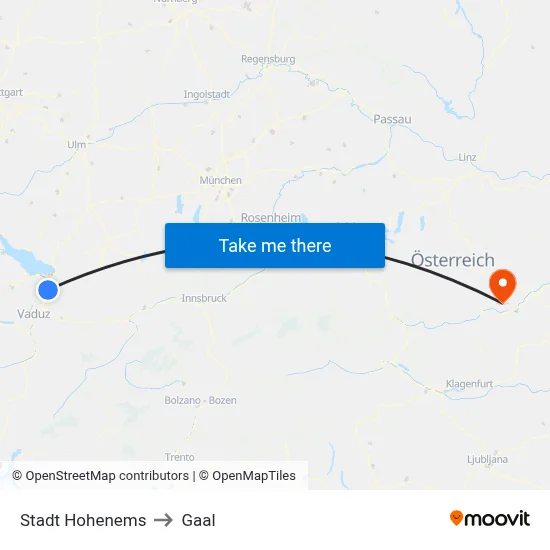 Stadt Hohenems to Gaal map
