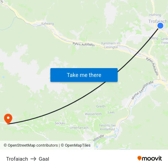 Trofaiach to Gaal map