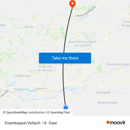 Eisenkappel-Vellach to Gaal map