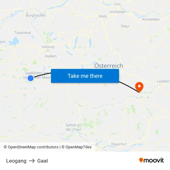 Leogang to Gaal map