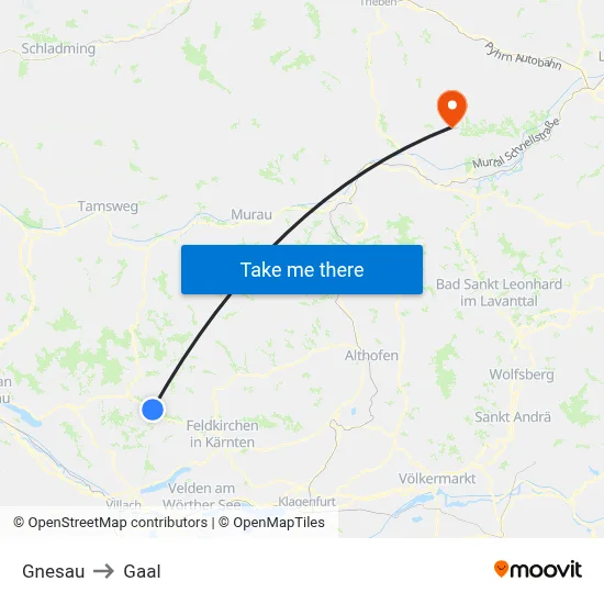 Gnesau to Gaal map