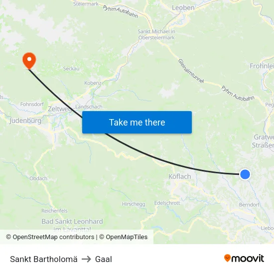 Sankt Bartholomä to Gaal map