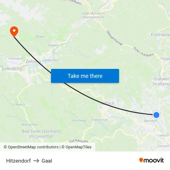 Hitzendorf to Gaal map