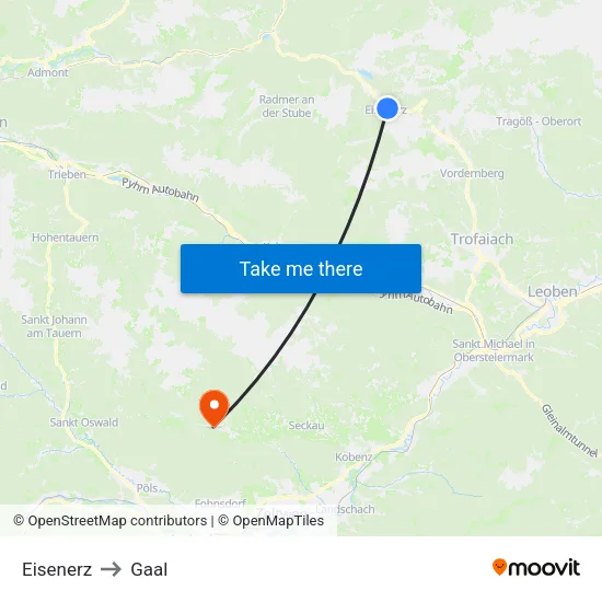 Eisenerz to Gaal map