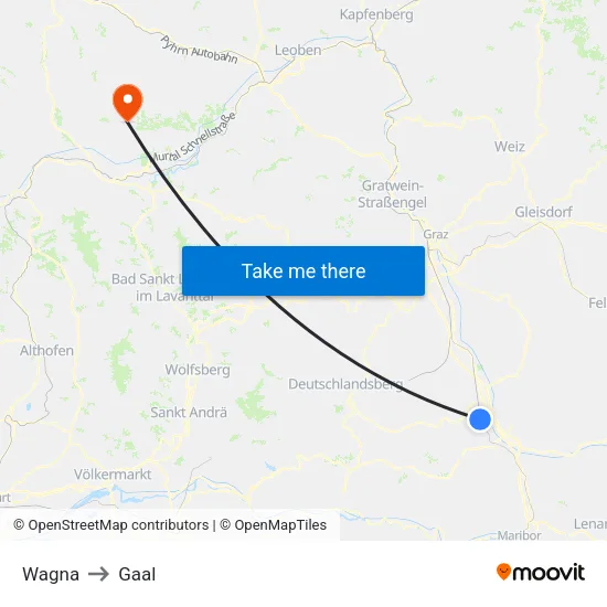 Wagna to Gaal map