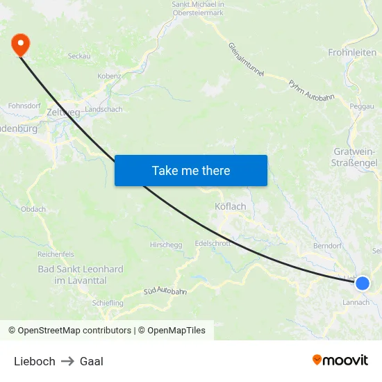Lieboch to Gaal map