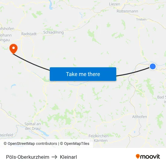 Pöls-Oberkurzheim to Kleinarl map