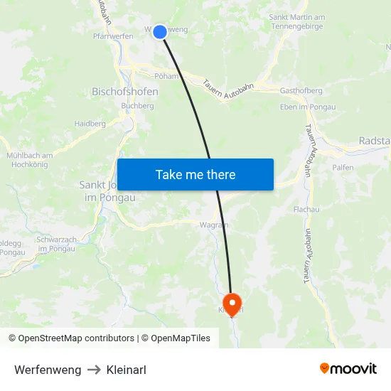 Werfenweng to Kleinarl map