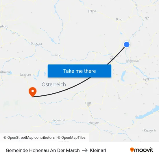 Gemeinde Hohenau An Der March to Kleinarl map