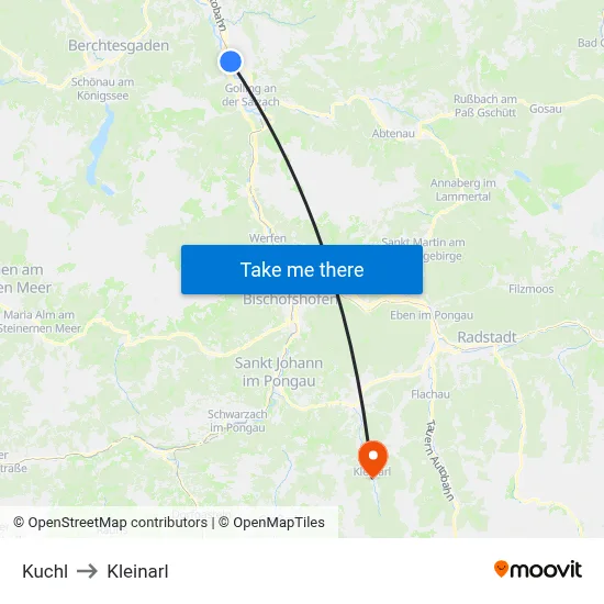 Kuchl to Kleinarl map