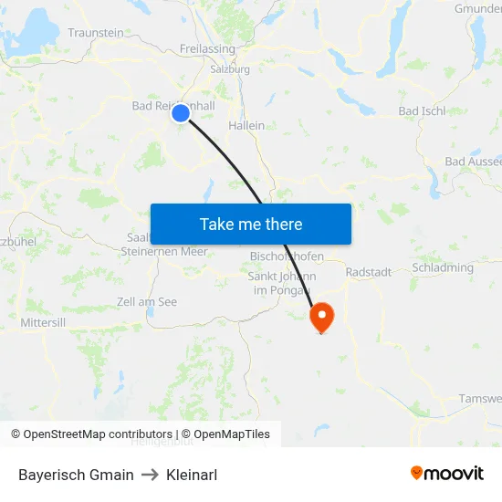 Bayerisch Gmain to Kleinarl map
