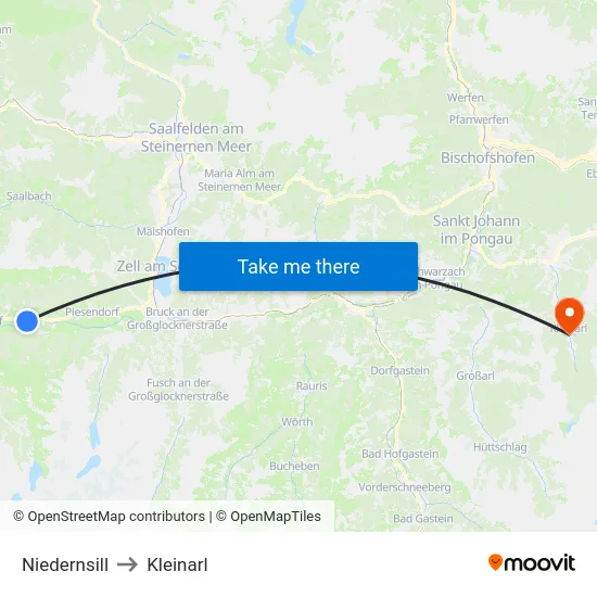 Niedernsill to Kleinarl map