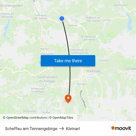 Scheffau am Tennengebirge to Kleinarl map