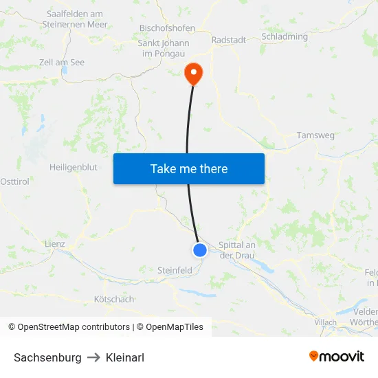 Sachsenburg to Kleinarl map