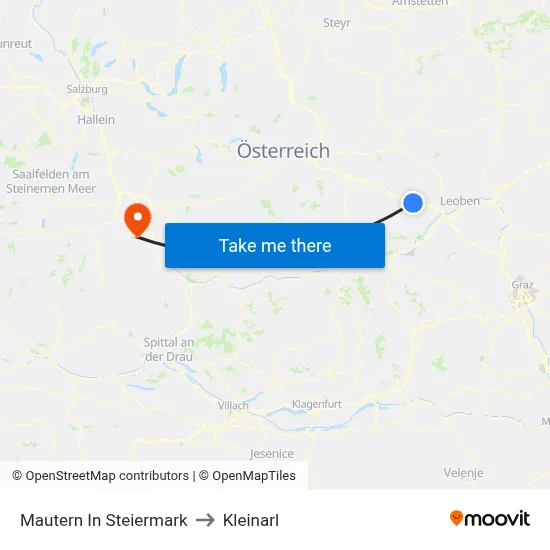 Mautern In Steiermark to Kleinarl map