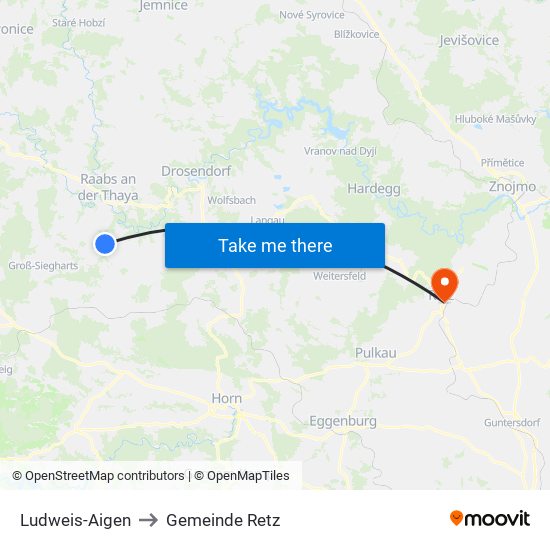 Ludweis-Aigen to Gemeinde Retz map