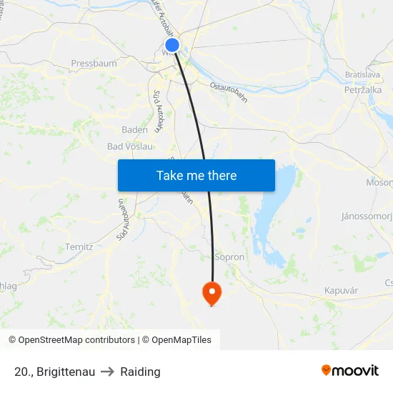 20., Brigittenau to Raiding map