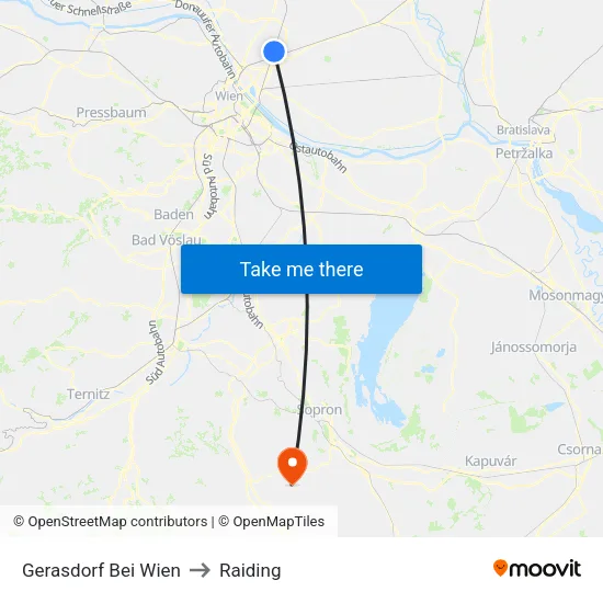 Gerasdorf Bei Wien to Raiding map