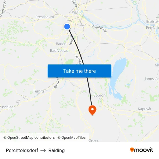 Perchtoldsdorf to Raiding map
