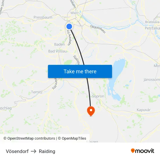 Vösendorf to Raiding map