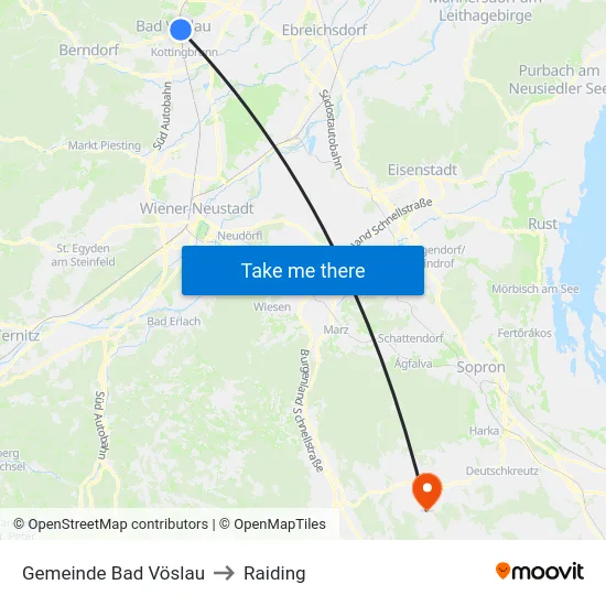 Gemeinde Bad Vöslau to Raiding map