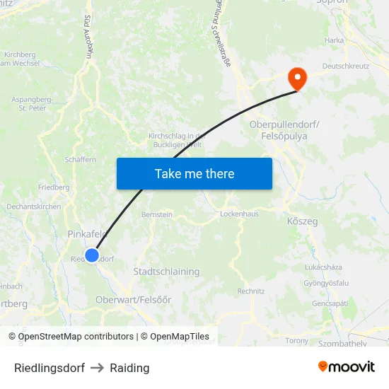 Riedlingsdorf to Raiding map