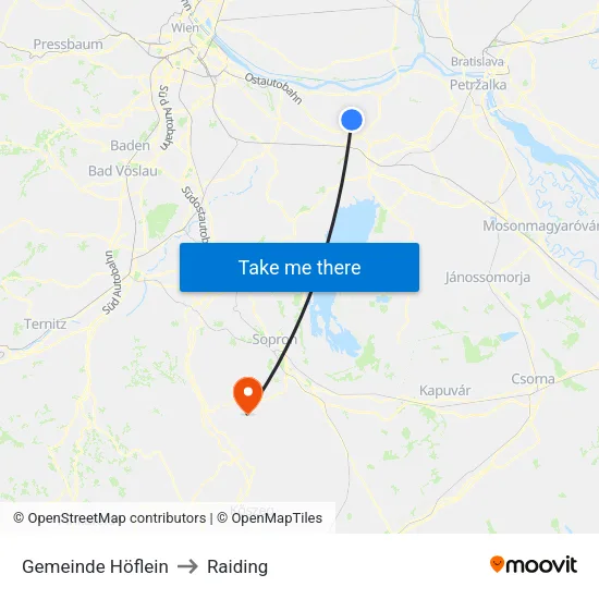 Gemeinde Höflein to Raiding map