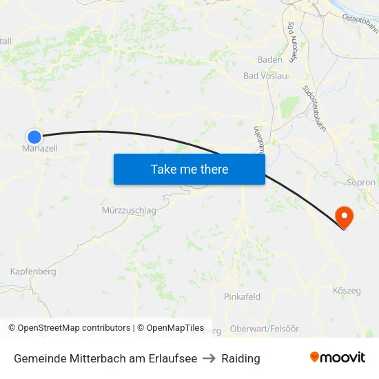 Gemeinde Mitterbach am Erlaufsee to Raiding map