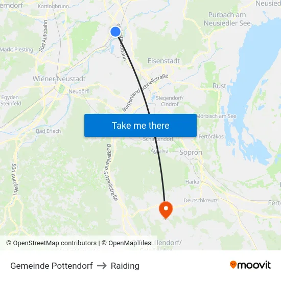 Gemeinde Pottendorf to Raiding map