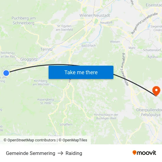 Gemeinde Semmering to Raiding map
