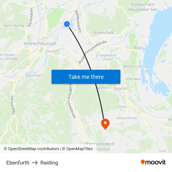 Ebenfurth to Raiding map