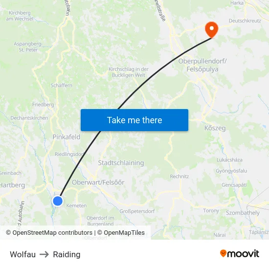 Wolfau to Raiding map