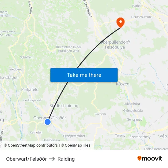 Oberwart/Felsőőr to Raiding map