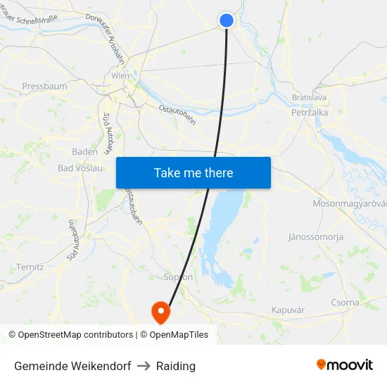 Gemeinde Weikendorf to Raiding map