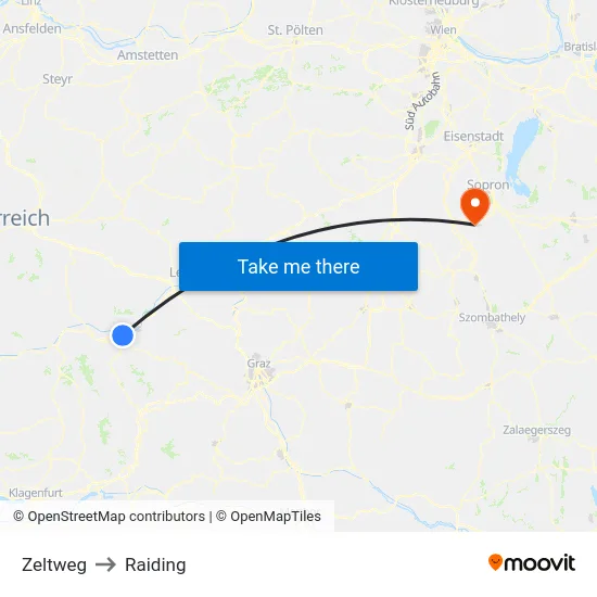Zeltweg to Raiding map