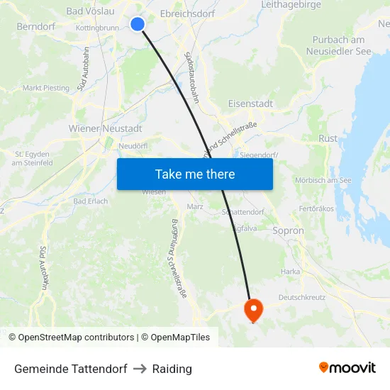 Gemeinde Tattendorf to Raiding map