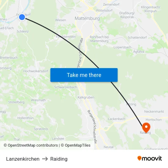 Lanzenkirchen to Raiding map