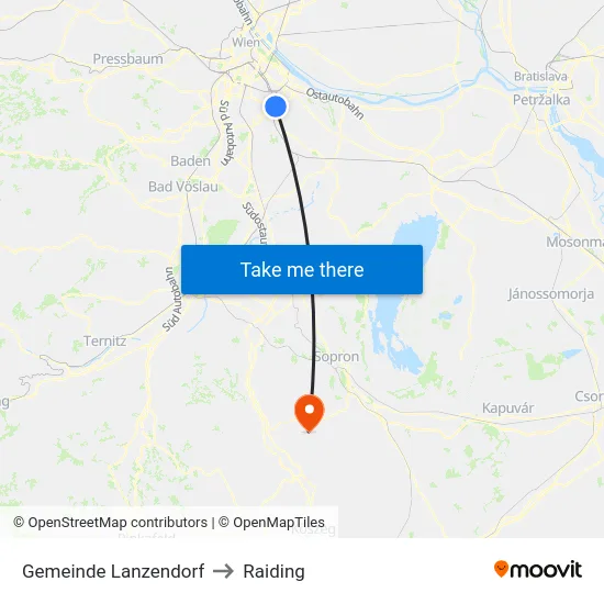 Gemeinde Lanzendorf to Raiding map