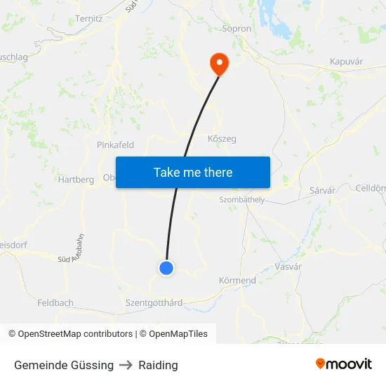 Gemeinde Güssing to Raiding map