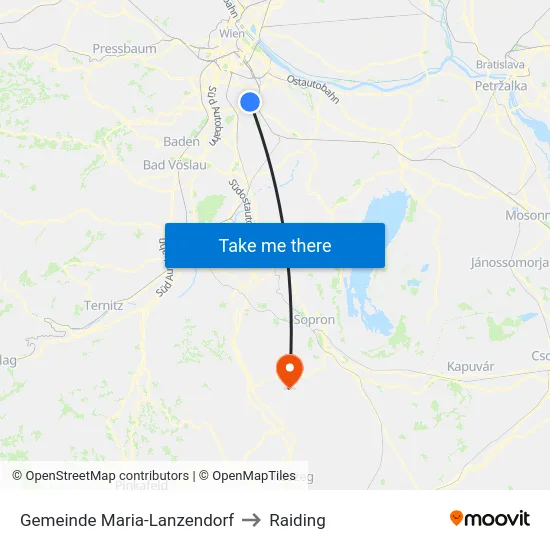 Gemeinde Maria-Lanzendorf to Raiding map