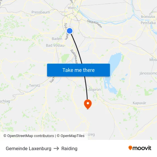 Gemeinde Laxenburg to Raiding map
