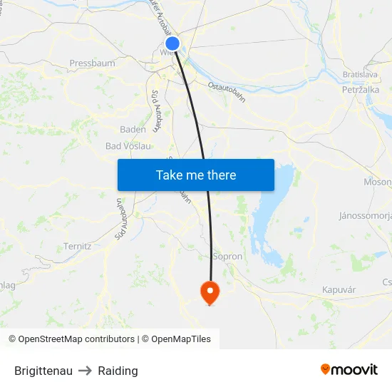Brigittenau to Raiding map