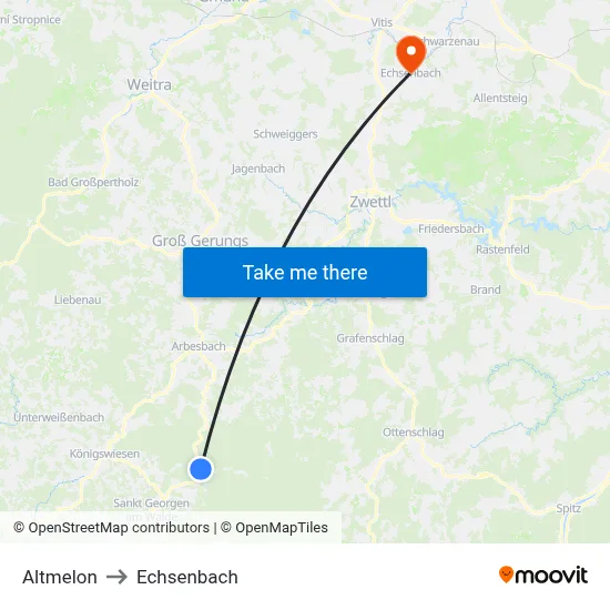 Altmelon to Echsenbach map