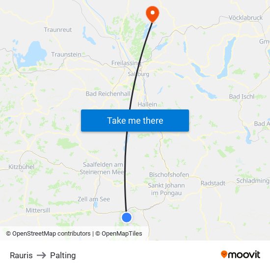 Rauris to Palting map