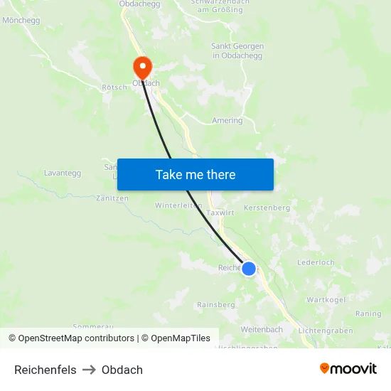 Reichenfels to Obdach map