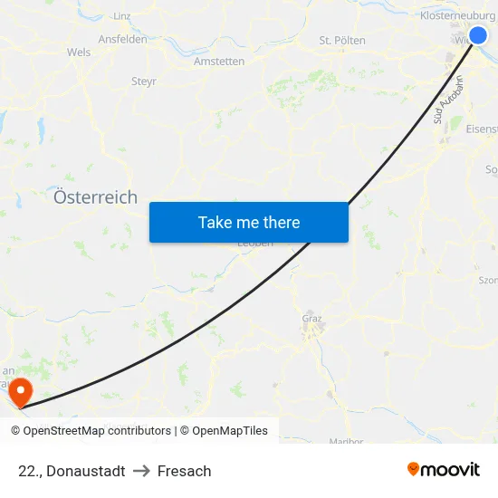 22., Donaustadt to Fresach map