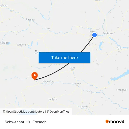 Schwechat to Fresach map