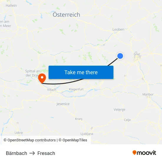 Bärnbach to Fresach map