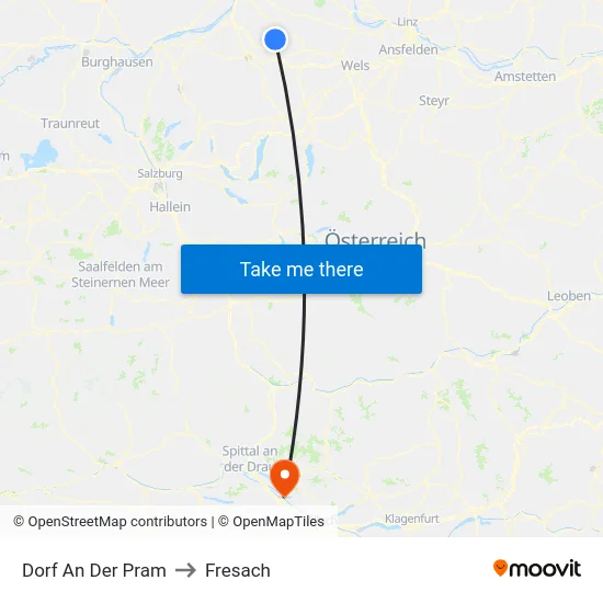 Dorf An Der Pram to Fresach map