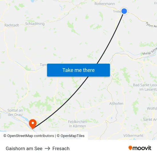 Gaishorn am See to Fresach map